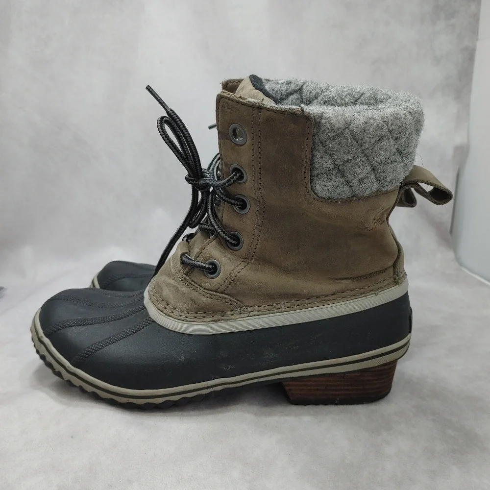 Sorel Womens Slimpack Lace II Snow Boots Quarry Gray‎ Black Waterproof Size 10.5